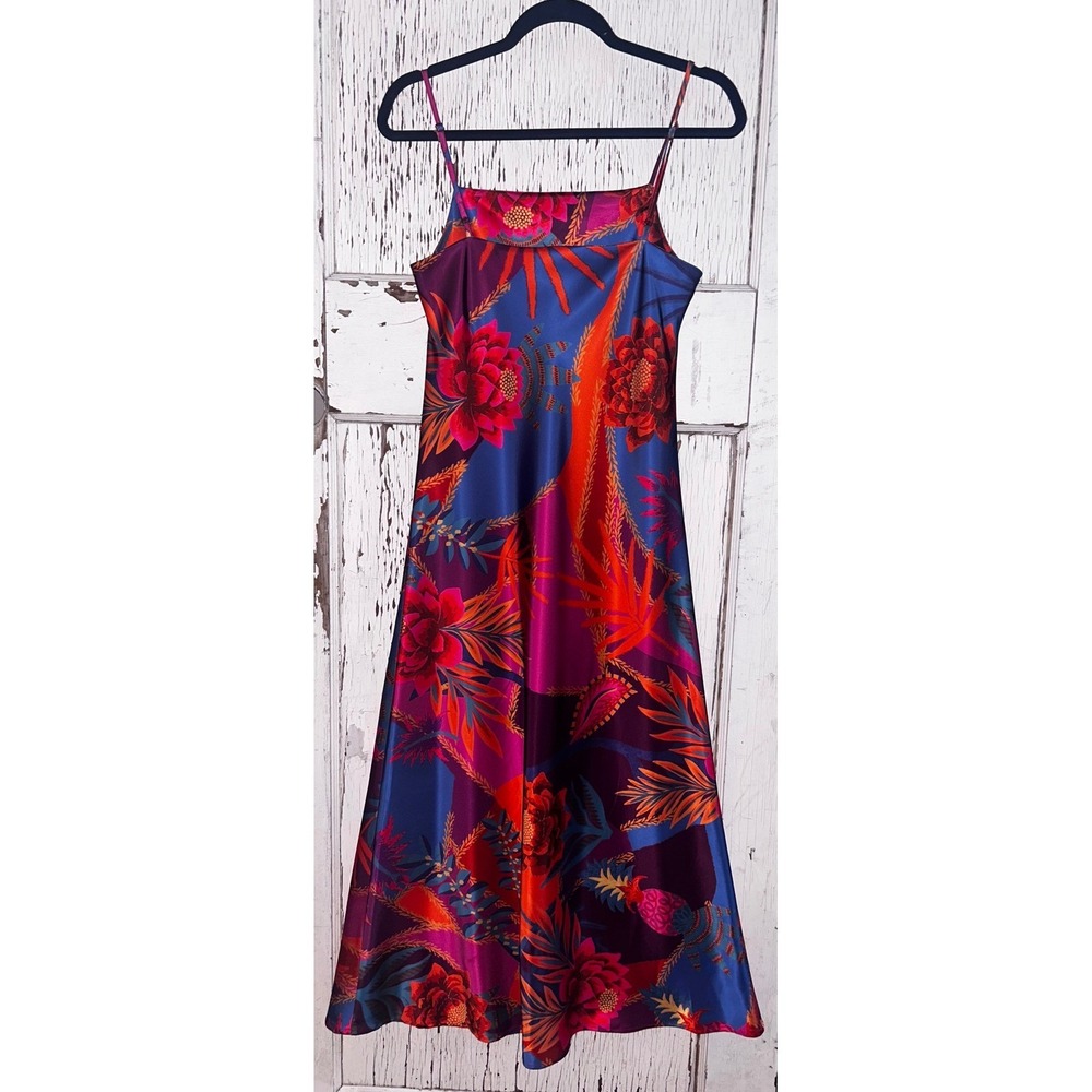 Boho Chic Romantic Island Girl Floral Satin Cowl Neck Slip Maxi Dress By Joie:XS - Picture 2 of 5